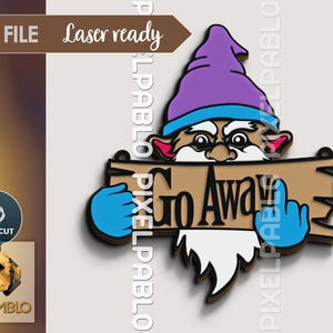 Gnome Go Away Sign SVG layered file | Vector Design for Laser Cutting Machines | Laser Engraving | middle finger, rude funny door hanger