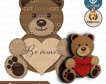 Cute Teddy Bear holding a heart SVG layered file | Vector Design for Laser Cutting Machines | Laser Engraving | Valentines Day keepsake gift