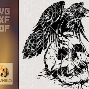 Raven on a Skull | Gothic black crow | Vector Design for Cutting Machines | Urban Sublimation | T-shirt Graphic