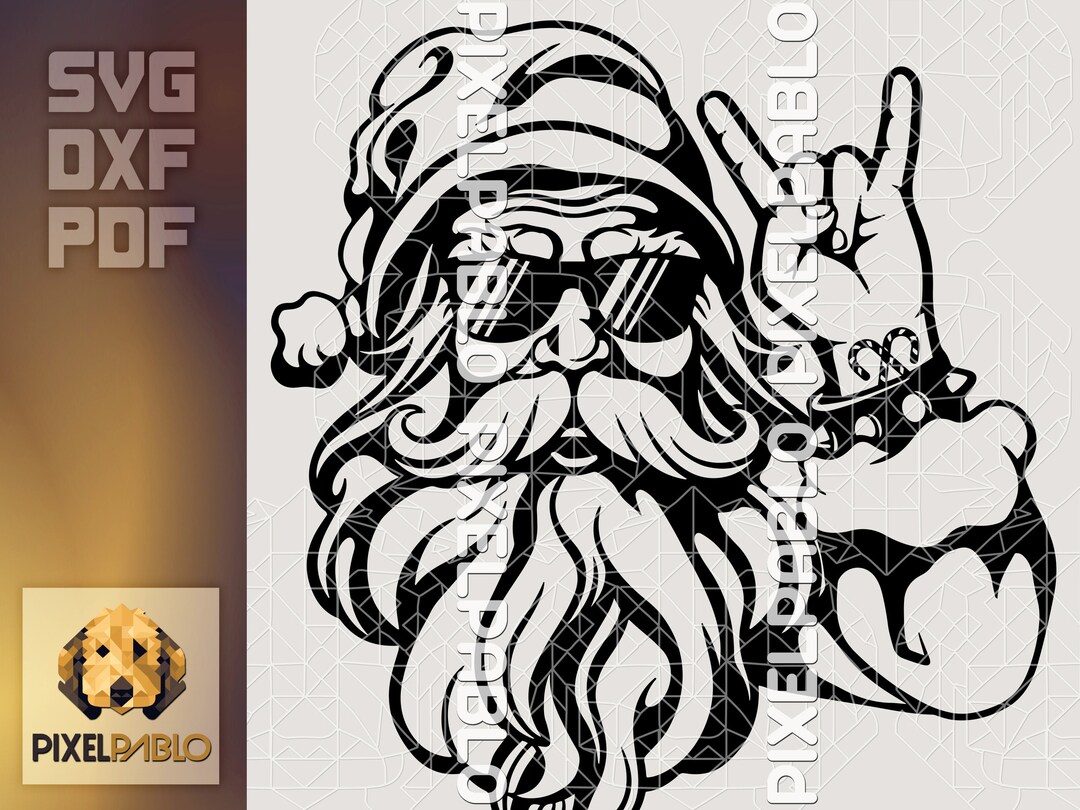 Rock N Roll Santa SVG File | Detailed Holiday Template Vector Design ...