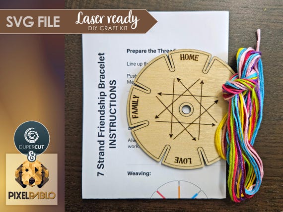 Seven Strand Friendship Bracelet Disk DIY Kit SVG file | Digital Download | Vector Design for Laser Cutting |Weaving Loom for Kids