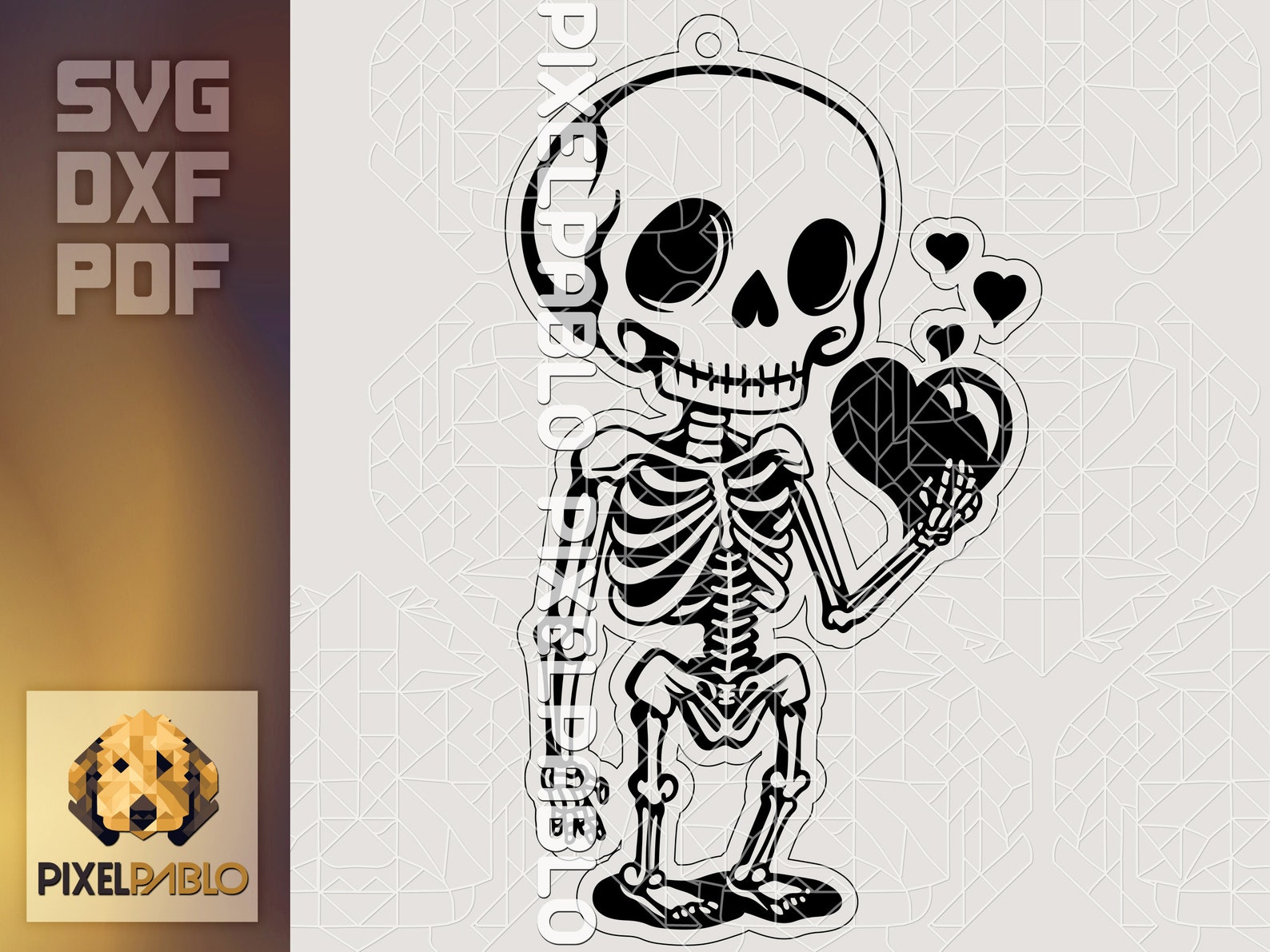Cute Skeleton With Heart SVG File | Detailed Template Vector Design for ...