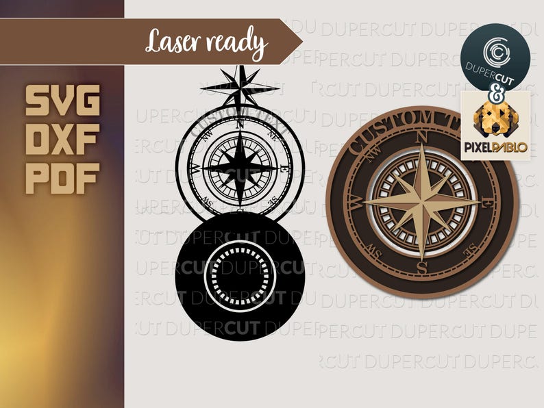 Personalized Compass add custom text or coordinates SVG file | Vector Design for Laser Cutting Machines Wall decor Father's Day Gift Plaque image 4