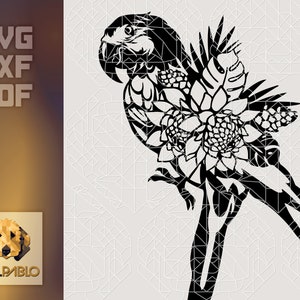 Papagei mit tropischem Blumenstrauß | Tropische Blumen Vogel | Vektor Design für Schneidemaschinen | Urban Sublimation | T-Shirt Grafik