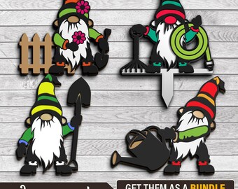 4 Designs - Garden Gnomes Bundle Layered SVG files: Laser Cut Vector Designs (Digital Download)