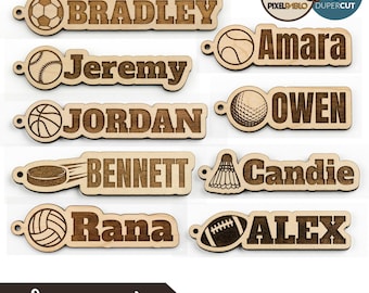 9 Sports Balls Designs + Sports Name Tag / Bookmark Maker Tool - Laser Ready SVG Generator - Create Unlimited Custom Designs - 30 Day Access