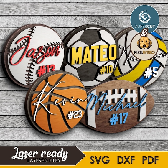 Sports Balls SVG Laser Cut Files: 5 Layered Designs (Digital Download)