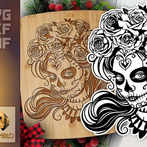 Female Sugar Skull SVG file | Gothic steampunk template | Vector Design for Cutting Machines | Sublimation Laser Engraving | Day of the Dead