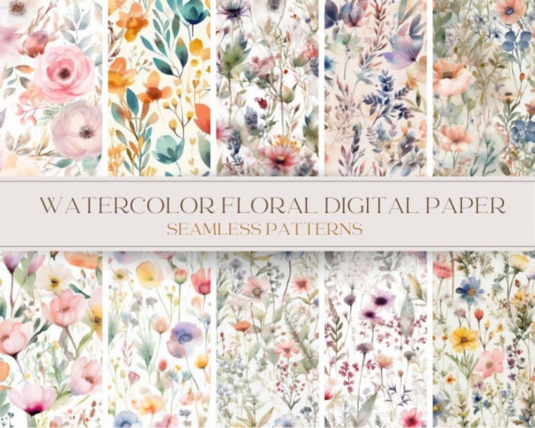 Watercolor Floral Digital Paper - SEAMLESS PATTERN - Watercolor Flower ...