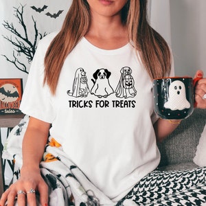 Tricks for treats png, dog ghost png, dog Halloween png, dog lover Halloween, dog mom Halloween, ghost dog svg, retro ghost svg, boo dog png
