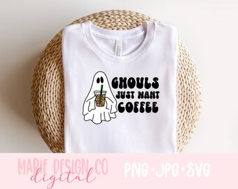Ghouls just want coffee png, retro ghost svg, trendy halloween svg, boorista png, ghost coffee png, halloween koffie png, spooky barista