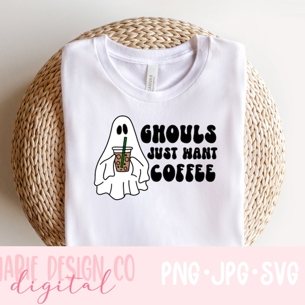 Ghouls just want coffee png, retro ghost svg, trendy halloween svg, boorista png, ghost coffee png, halloween coffee png, spooky barista
