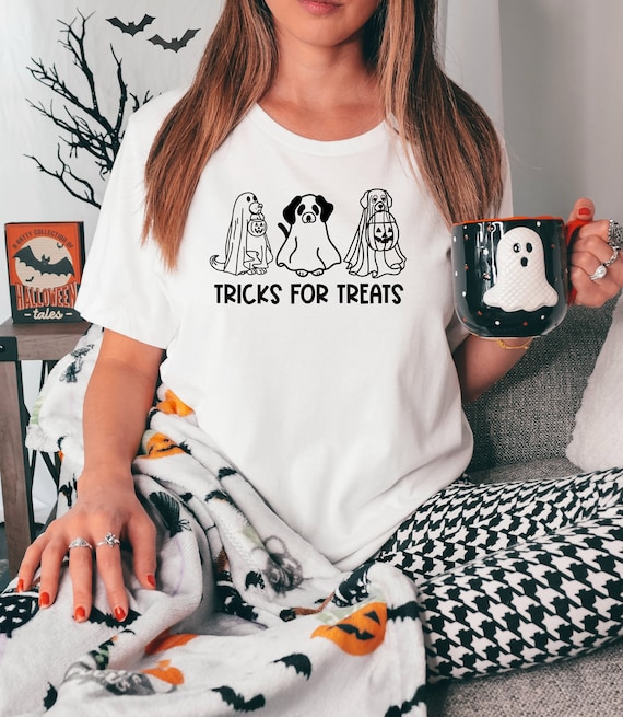 Tricks for treats png, dog ghost png, dog Halloween png, dog lover Halloween, dog mom Halloween, ghost dog svg, retro ghost svg, boo dog png
