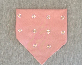 Pink Daisy Dog Bandana: Embroidered Cotton Pet Scarf