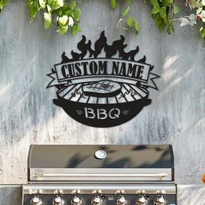 Custom BBQ Metal Sign, Grilling Outdoor Kitchen Decor