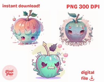 Kawaii Chibi Veneno Manzana Descarga Digital Scrapbook Imágenes Prediseñadas