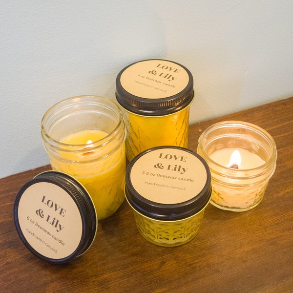 100% Beeswax Candle in mason jar with Wood Wick, clean burning, eco-friendly, nontoxic