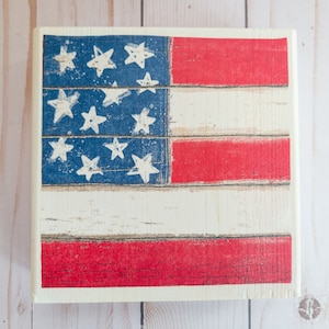 Rustic American flag wooden block sign, country and Farmhouse decor, home decor, Rustic table decor, patriotic sign, stars and stripes sign