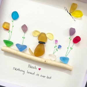 Sea Glass Dog Memorial Art, Bereavement Gift, Framed Pet Loss Keepsake, The Golden Retriever/Yellow Lab