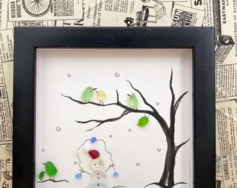 クリスマスツリー スコットランド産シーグラスモザイクアート、9x9