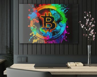 カラフルなビットコインのアクリル製ウォールアート、暗号通貨装飾