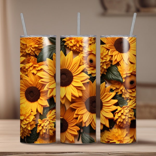 3D Sunflower Tumbler Wrap, 20 Oz Tumbler wrap, Beautyfull Sunflower Tumbler Wrap, 3D Tumbler Wrap, 3D Sunflower PNG, Tumbler Wrap Design