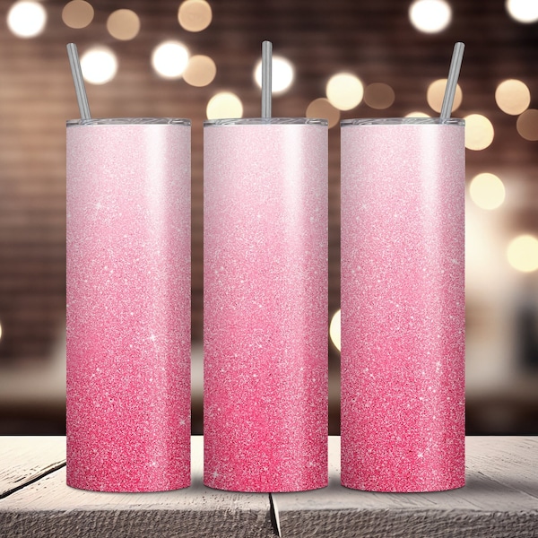 Sparkling Pink glitter Ombre Tumbler Wrap | Pink Sublimation Design | 20 oz Skinny Tumbler | Digital Download | Gradient Tumbler PNG