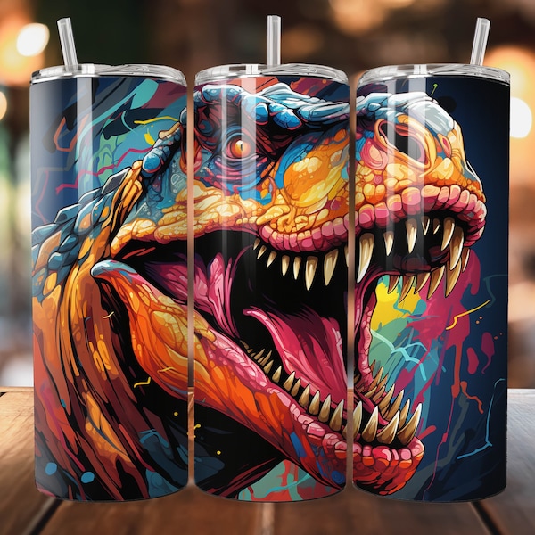 Dinosaur Tumbler Wrap | Sublimation Design | 20 oz Skinny Tumbler | Digital Download | Dino Tumbler PNG Sublimation | Moebius Art | Dino PNG