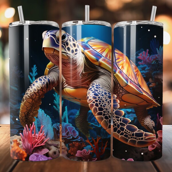 Sea Turtle Tumbler Wrap | Sublimation Design | 20 oz Skinny Tumbler | Digital Download | Turtle Tumbler | Moebius Art | Turtle Tumbler PNG