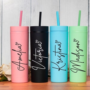 Personalized Skinny Tumbler,Bridesmaid Tumbler with Straw,Bachelorette Party,Wedding Party water glass Gifts,Beach cup,Customized bridal cup