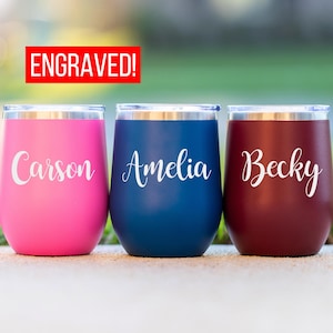 Personalized Wine Tumbler, Bridesmaid Proposal Gift, Wine Tumbler, Coffee Cup, 12oz Stainless Steel Tumbler w/straw, Bachelorette Liquor Cup
