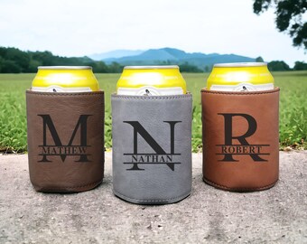 Personalized Groomsmen Gifts Bottle Holder Groomsmen Gifts Leather Can Holder Beer Can Holder Engraved Custom Text Can Holders Beer Holder