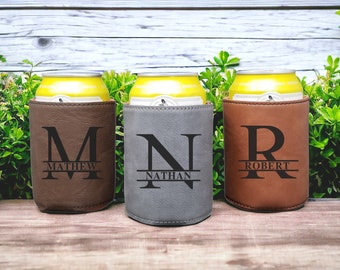 Groomsmen Gifts Engraved Custom Text Can Holders Beer Holder Leather Can Holder Groomsmen Gifts Personalized Beer Can Holder Bottle Holder