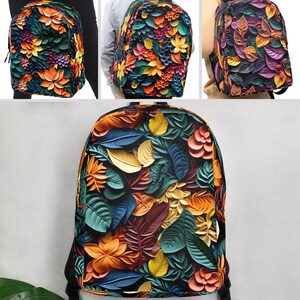 Sac à dos minimaliste imprimé thème feuillage unisexe HD vif, feuille d'automne, cartable pour livre d'école enfant, motif de feuilles 3D coloré, sac à dos pour ordinateur portable