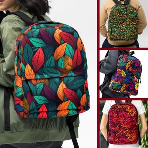 Sac à dos minimaliste à motif de feuilles colorées, imprimé Med, unisexe, motif de feuillage HD, cartable pour femmes, thème automne cool, sac à dos pour ordinateur portable