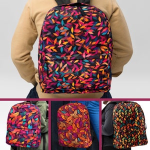 Sac à dos d'école imprimé sans couture à motif de feuilles multicolores, unisexe, design au feuillage frais, moyen cartable pour femme, thème végétal unique pour enfant