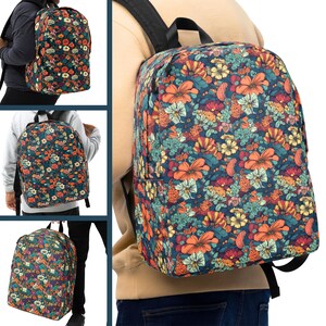 Motif artistique botanique tendance imprimé sur l'ensemble sac à dos pour ordinateur portable Med, design floral unisexe HD, sac à dos minimaliste sur le thème des fleurs mignonnes pour tous les jours