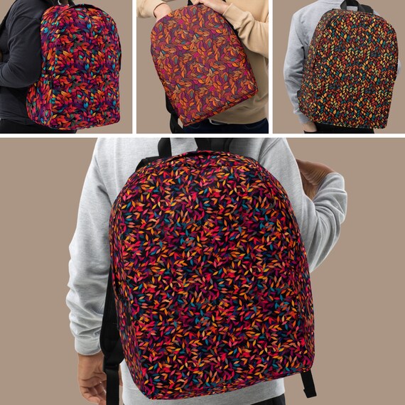 Colorful Leaf Print Backpack Colorful Leaf Pattern Backpack, Travel School Rucksack - Etsy main image 3