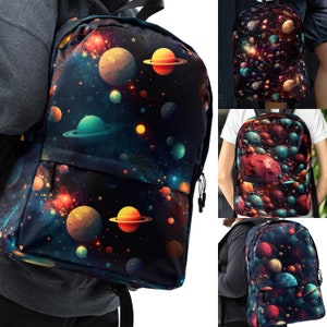 Sac à dos pour ordinateur portable à motif planète multicolore imprimé Med unisexe Sac à dos unique sur le thème de l'espace HD pour homme Cartable d'école design lune cool enfant