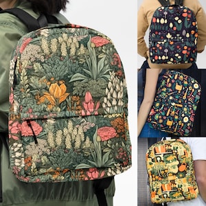 Sac à dos pour ordinateur portable Flower Garden Design Med, motif de style botanique HD, imprimé entièrement, sac à dos léger, cartable sur le thème de la verdure luxuriante
