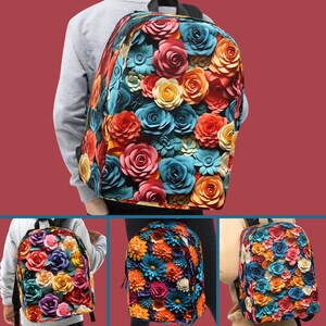 Sac à dos à motifs floraux vibrants, imprimé sur l'ensemble