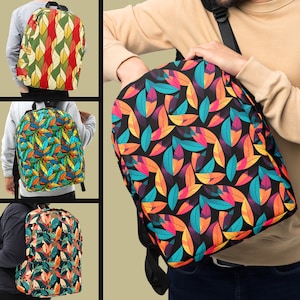 Sac à dos à motif de feuilles multicolores imprimé all over