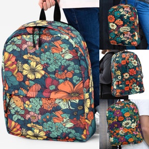 Sac à dos minimaliste à motif de fleurs fraîches, unisexe, sac à dos léger, design floral, femme amusante, thème botanique, sac à dos enfant