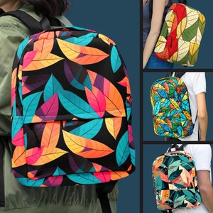 Motif de feuilles sans couture sur toute l'impression sac à dos minimaliste unisexe feuillage coloré Design Med sac à dos pour ordinateur portable Wmn feuille d'automne thème cartable