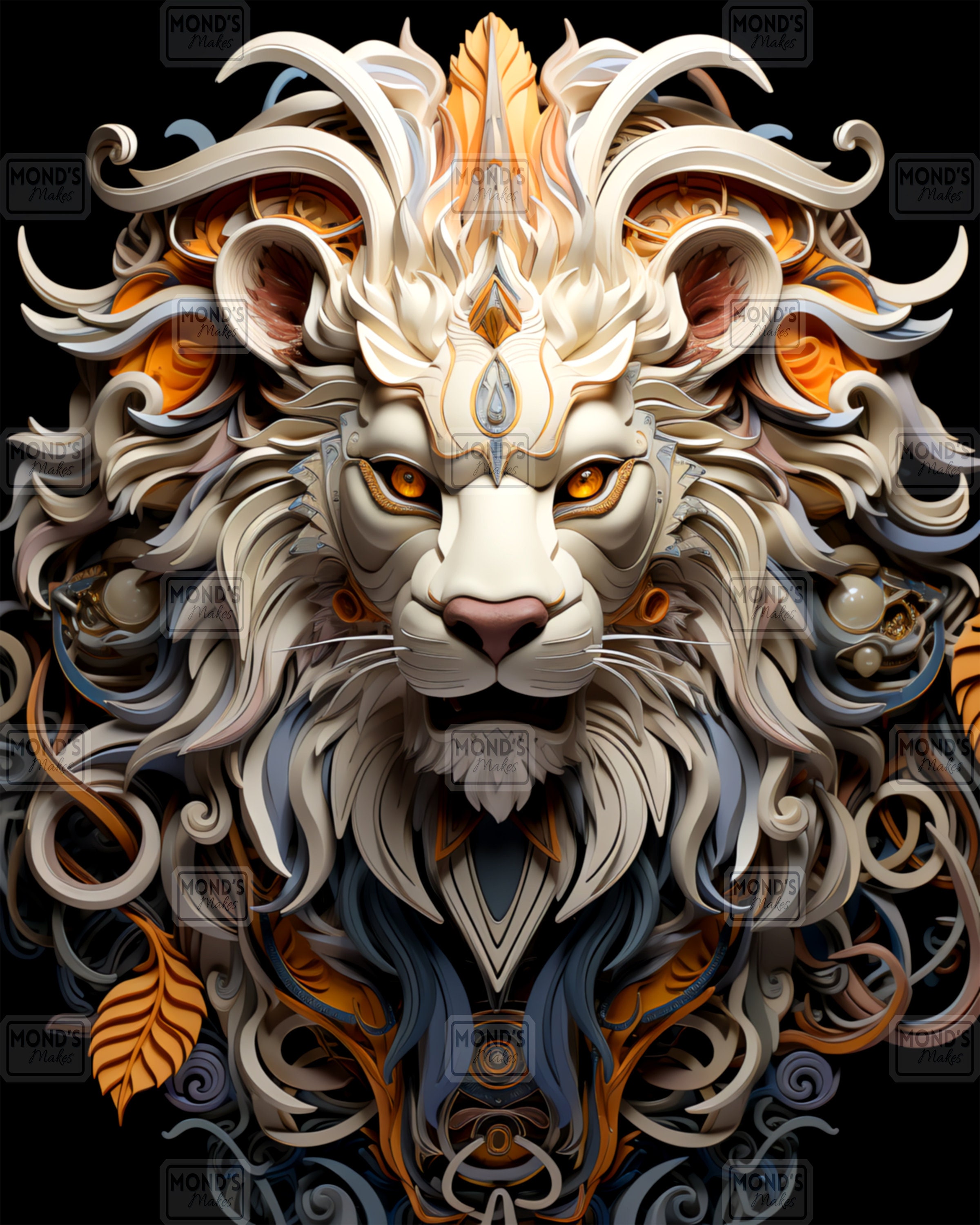 Regal Lion Head Wall Art Print PNG File Digital Download Majestic Lion ...
