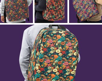 Vibrant Floral Style Pattern All Over Print Laptop Backpack Lively Flower Theme School Backpack Kid Bold Botanical Design Eveyday Book Bag