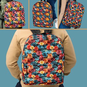Motif floral aux couleurs vives, imprimé intégral, sac à dos pour tous les jours, unisexe, sac à dos pour ordinateur portable mignon, thème floral, design botanique, cartable