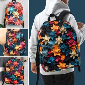 Sac à dos pour ordinateur portable imprimé motif étoiles vives Med All Over Cartable pour ordinateur portable sur le thème des étoiles colorées Sac à dos tendance léger et design étoilé