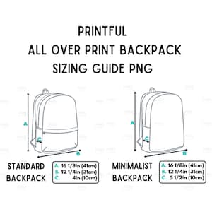 Printful All Over Print Backpack Imperial Size Guide PNG Set Instant Digital Download Backpack Theme Product Guide Photo Bundle Metric Size