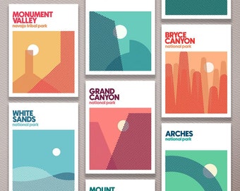 National Parks Wall Art Set of 12 - INSTANT DOWNLOAD ART - Graphic Wall Set - Travel Wall Art - Modern Minimalist Posters - Printable Art